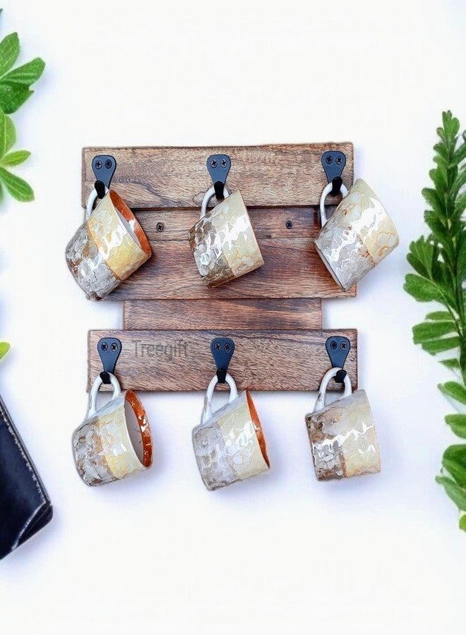 Treegift Wooden Wall Mounted Cup Organizer Coffee Mug Holder with 6 Hooks for Kitchen Display Storage and Collection.Size- 12" x 8" inch (Rectangular Shape) - Image 3