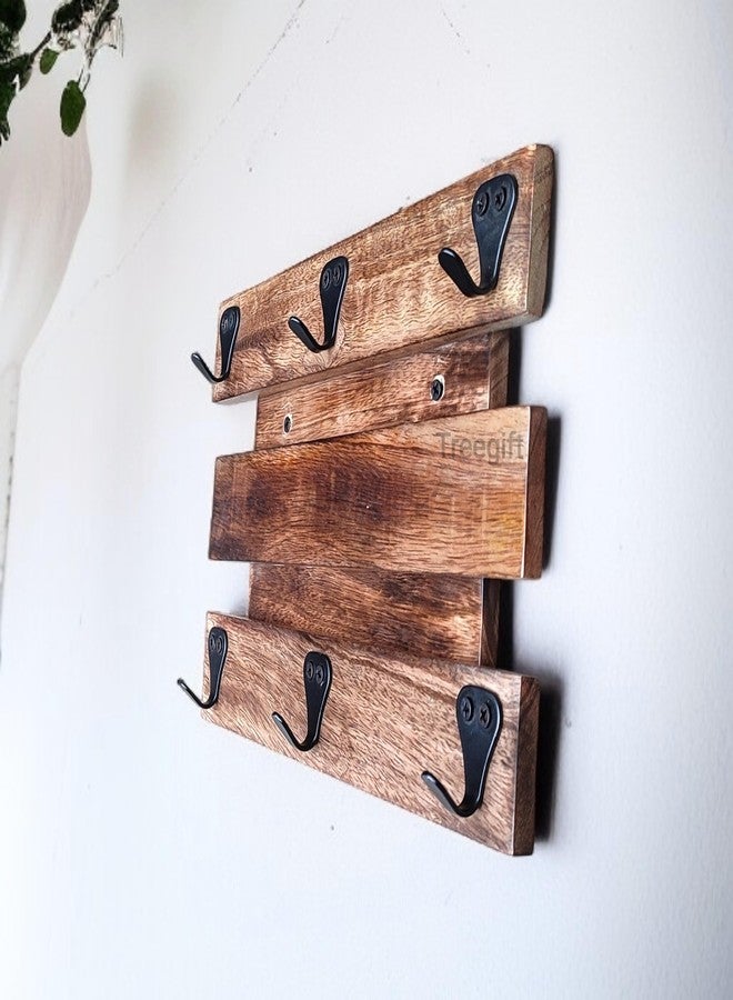 Treegift Wooden Wall Mounted Cup Organizer Coffee Mug Holder with 6 Hooks for Kitchen Display Storage and Collection.Size- 12" x 8" inch (Rectangular Shape) - Image 2