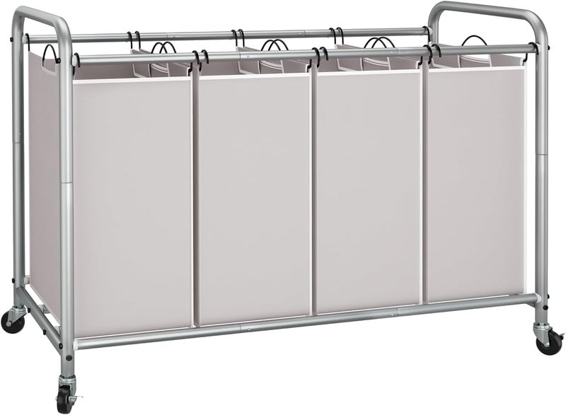 STORAGE MANIAC 4 Section Laundry Sorter With Wheels, Basket Separator, Divider With 4 Removable Bags, Gray - Image 1
