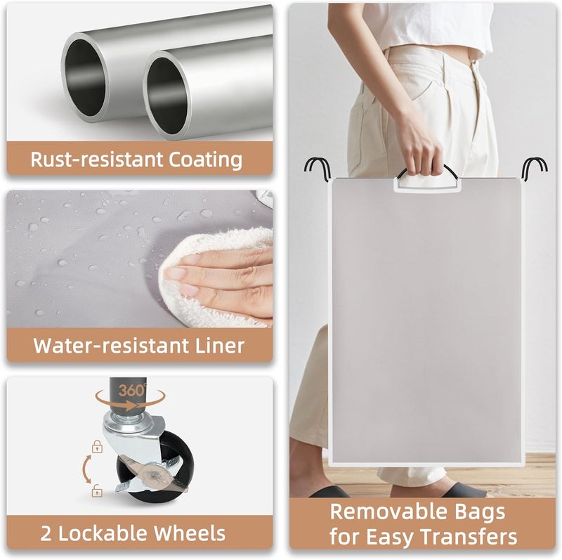 STORAGE MANIAC 4 Section Laundry Sorter With Wheels, Basket Separator, Divider With 4 Removable Bags, Gray - Image 4
