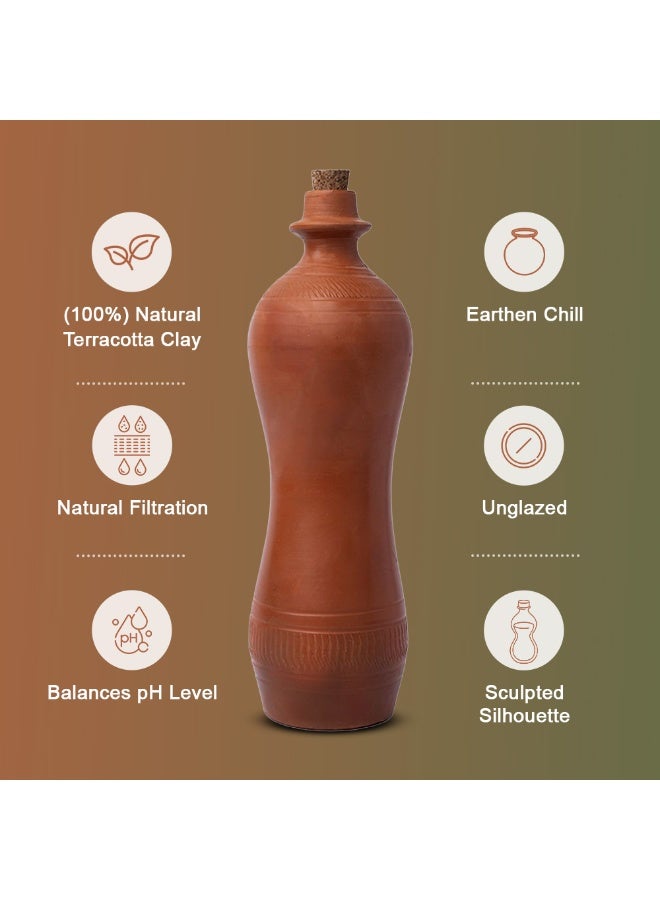 ارك زجاجة ماء من التيراكوتا من ARK | زجاجة طينية مبردة (مِتّي) | فخار مصنوع يدويًا مع سدادة فلّين | صديقة للبيئة | كاراف فخاري قابل لإعادة الاستخدام | أدوات شرب حرفية طبيعية | 1 لتر - Image 4
