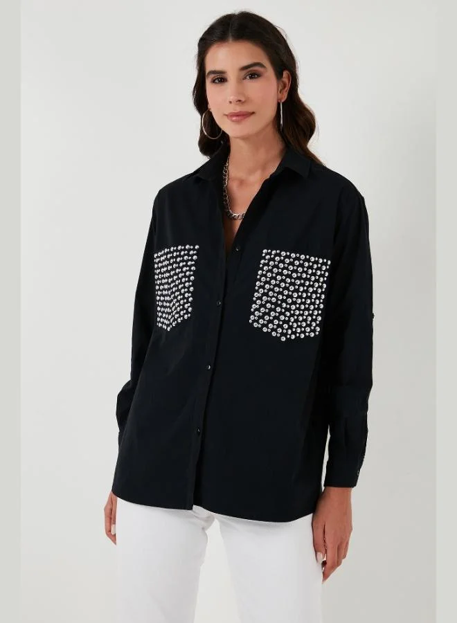 ليلا قميص نسائي قطن % بقصّة واسعة وتفاصيل جيوب ليلى