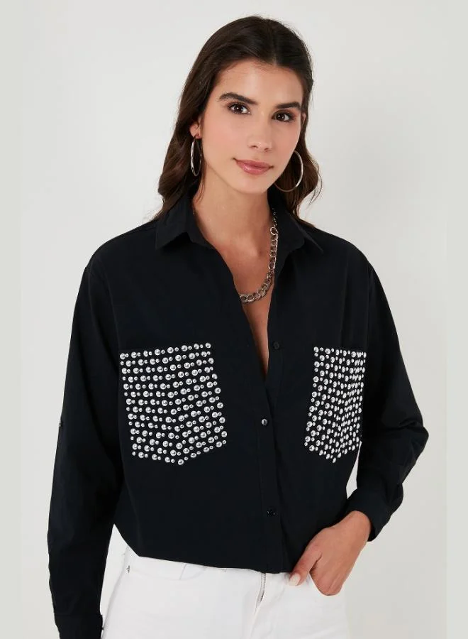 ليلا قميص نسائي قطن % بقصّة واسعة وتفاصيل جيوب ليلى