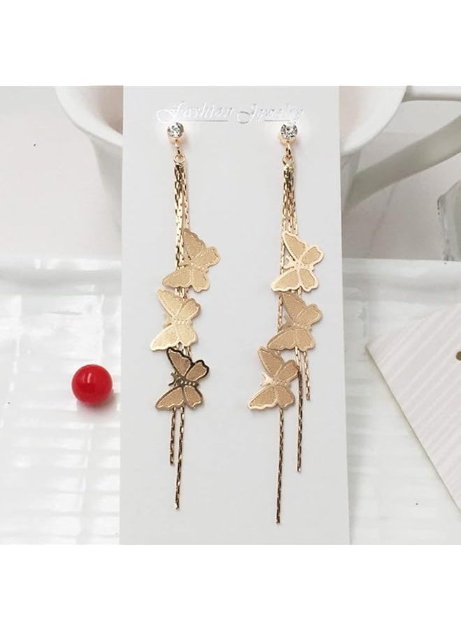 erorex - Tassel Earrings Gold Plated Vivid Butterfly Silver Post Bar Long Thread Butterfly Crystal Drop Earrings For Women Girl Gifts Present Valentines Birthday Anniversary Mothers Day - Image 1