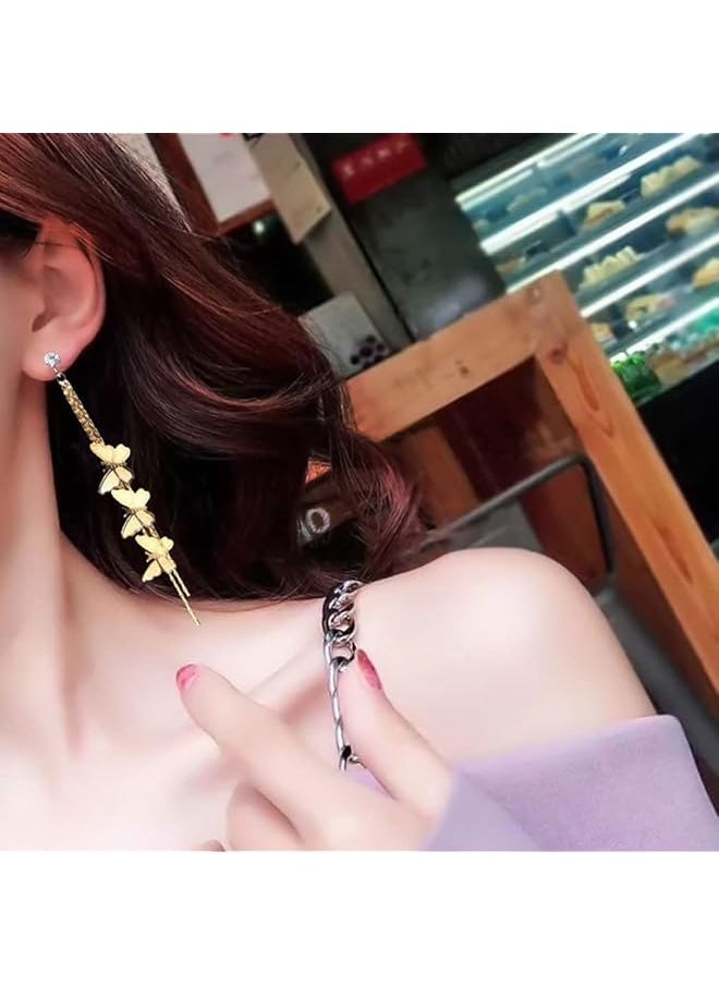 erorex - Tassel Earrings Gold Plated Vivid Butterfly Silver Post Bar Long Thread Butterfly Crystal Drop Earrings For Women Girl Gifts Present Valentines Birthday Anniversary Mothers Day - Image 1