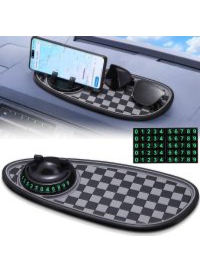 Bukela Car Dashboard Mat, 11.8" x 5.4" Anti-Slip Pad with Parking Number Sign and Rotatable Phone Holder, Large Storage Tray for Phone Card Key, Universal Multifunction Organizer for Car (Black) - Image 1
