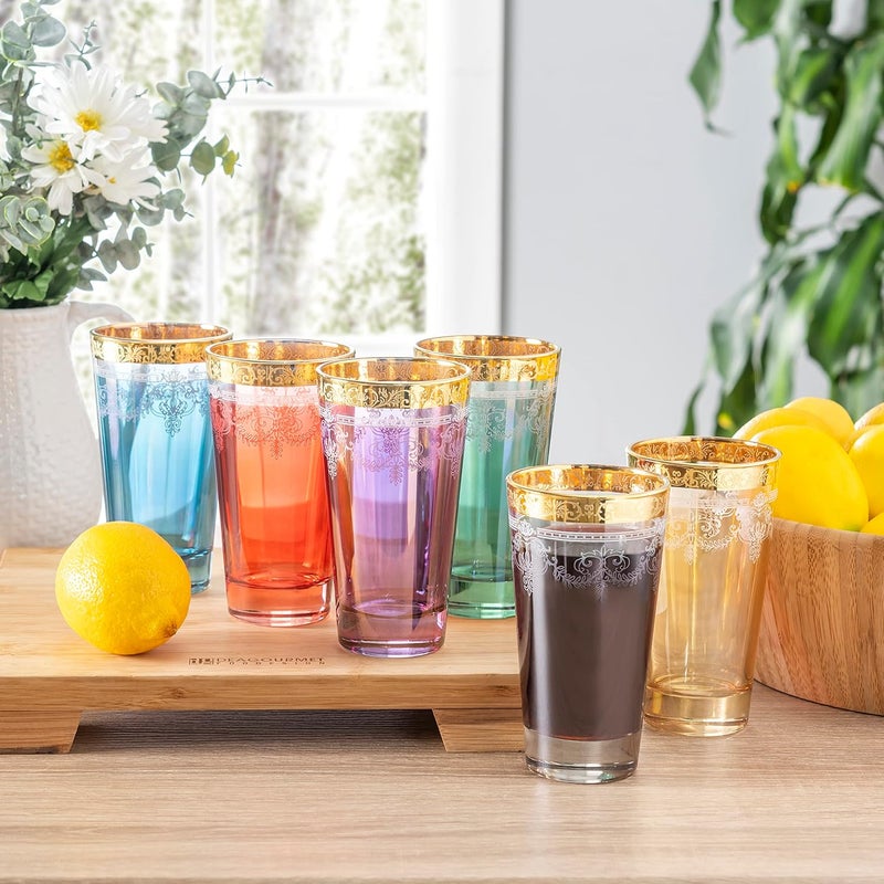 Lorren Home Trends Lorren Home Trends Highball Set of 6 Multicolor with Gold Band  - Image 2