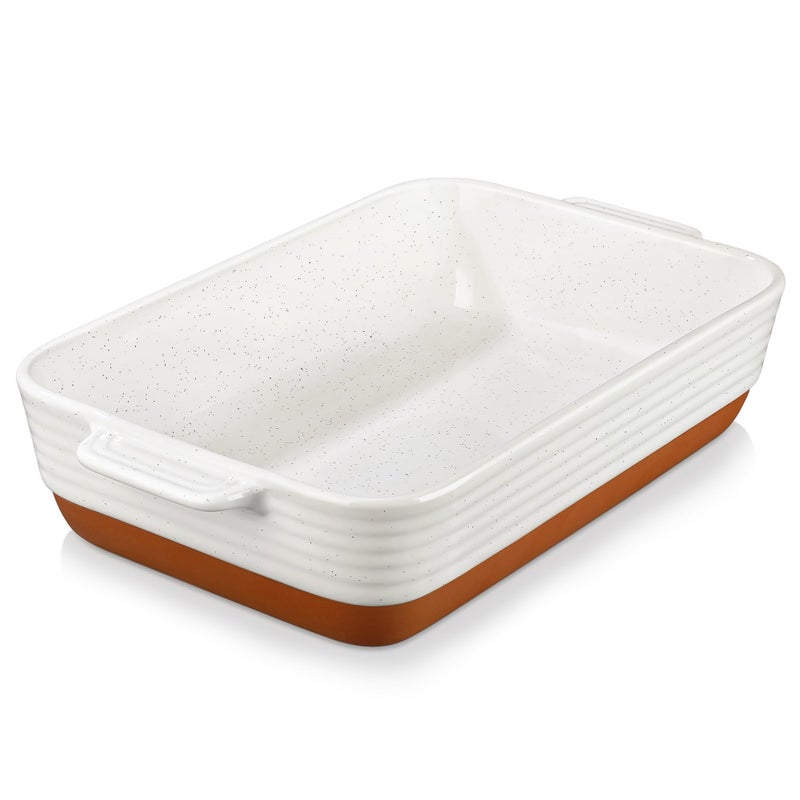 MALACASA Baking Dish 4.8 Qt Ceramic Casserole & Lasagna Pan, 9x13 Inch Deep Rectangular Oven Safe Dish with Handles for Baking, Roasting, Serving (Khaki & White) - Series Tara - Image 1