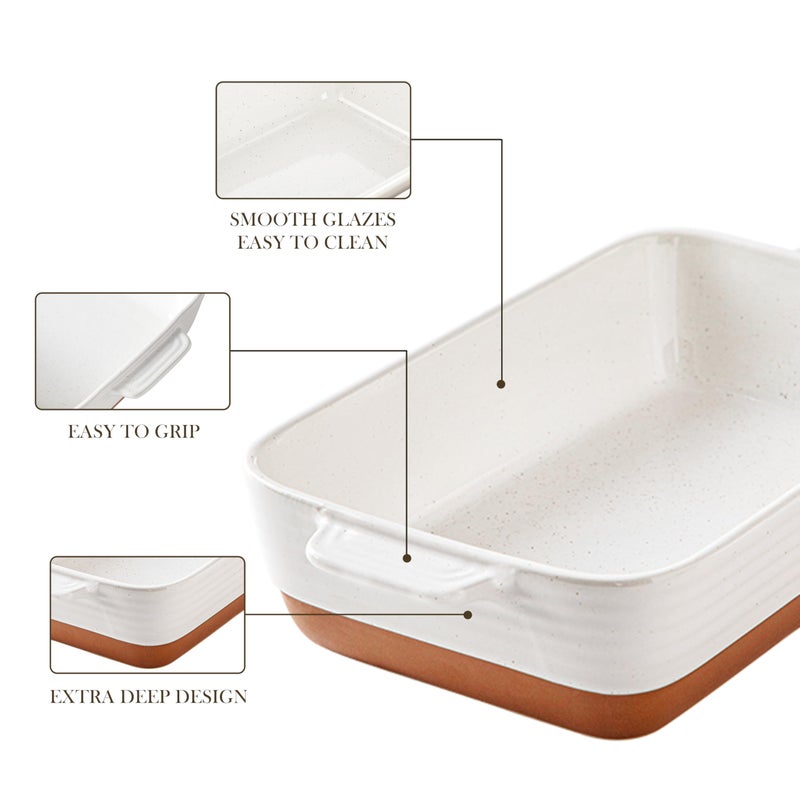 MALACASA Baking Dish 4.8 Qt Ceramic Casserole & Lasagna Pan, 9x13 Inch Deep Rectangular Oven Safe Dish with Handles for Baking, Roasting, Serving (Khaki & White) - Series Tara - Image 5