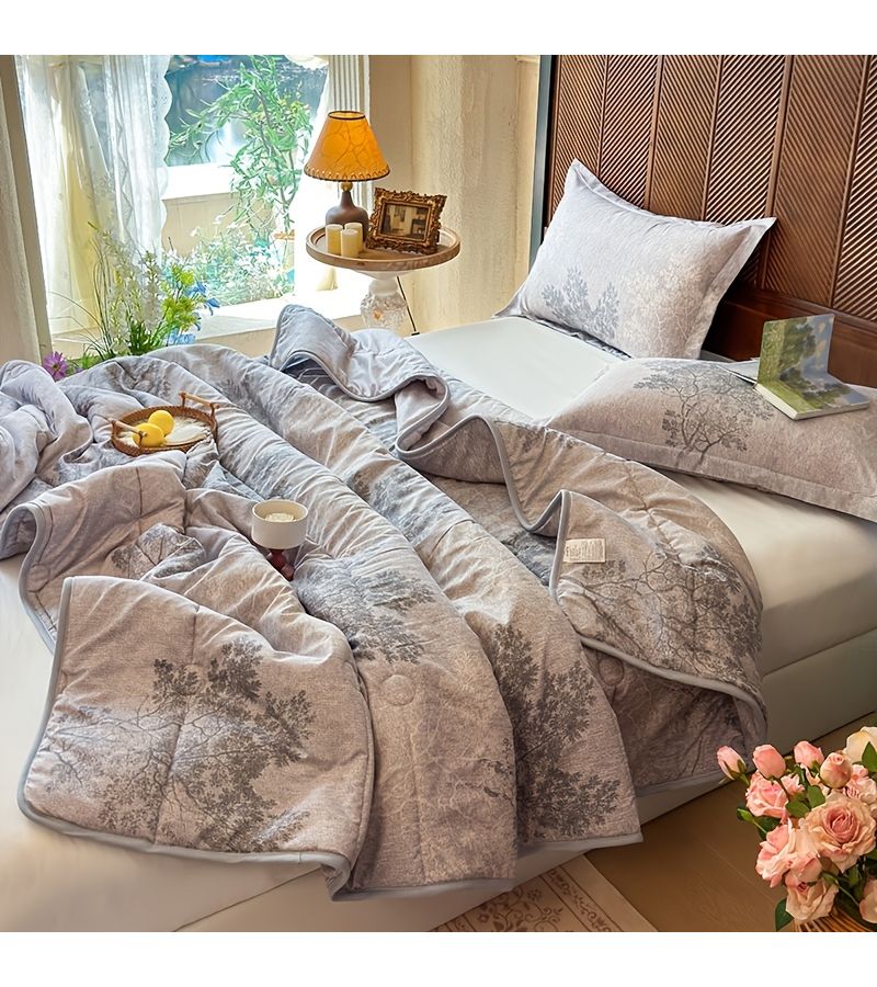 1pc Light Shadow Small Tree Pattern Summer Quilt Thin Blanket Air Conditioner Quilt All Season Use 78 74 by 90 55 Inches Comfortable Soft Fabric Sweat Absorbent Breathable Moderate Thickness Easy Fash