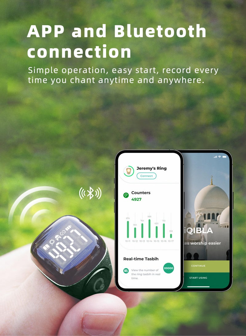 ULHYC 20mm Zikr Ring Smart Ring with Vibration Reminder Tasbih Counter and Bluetooth Connection for Exclusive IQIBLA App and 5 Daily Prayer Reminders - Image 3