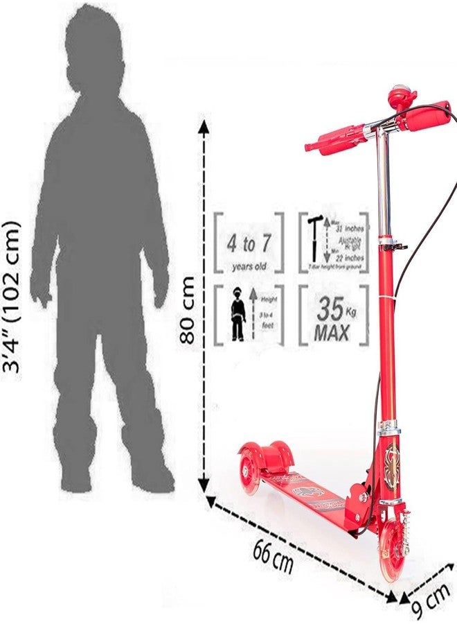 ZELVO Foldable 3-Wheel Kids Scooter with LED Light-Up Wheels, Adjustable Handlebar, Rear Brake & Bell – Stable Kick Scooter for Boys & Girls Ages 3+ – Fun Outdoor Ride (Red) - Image 4