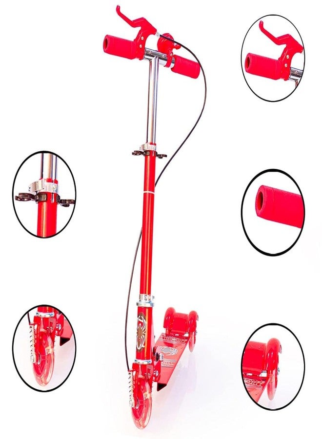 ZELVO Foldable 3-Wheel Kids Scooter with LED Light-Up Wheels, Adjustable Handlebar, Rear Brake & Bell – Stable Kick Scooter for Boys & Girls Ages 3+ – Fun Outdoor Ride (Red) - Image 2