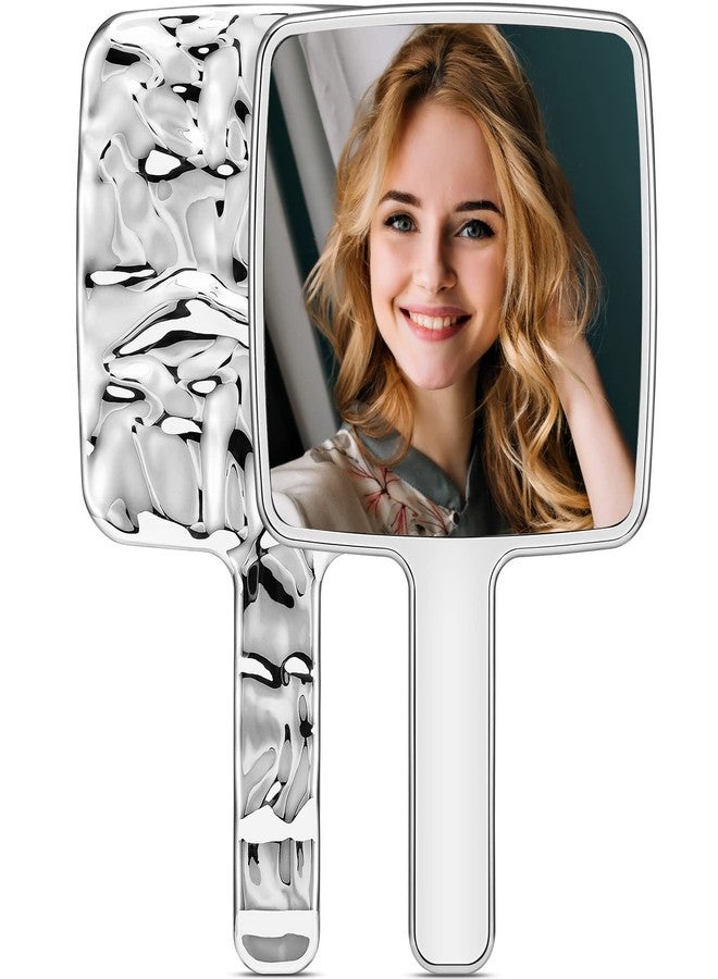 MIRRORNOVA Handheld Mirror, Water Ripples Hand Mirror with Handle for Make up, Square, Silver,Large (6 x 11 inches) - Image 1