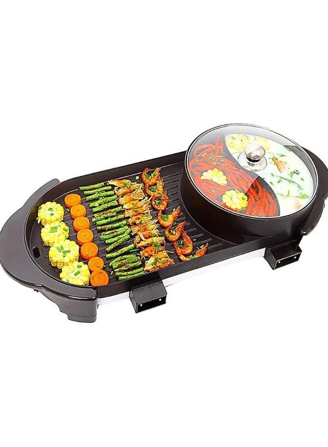 2 in 1 Electric Grill Pot, Multi Function Hot Pot with BBQ Grill Plate, Non-Stick Surface, Temperature Control for Indoor Cooking & Parties  - Image 1