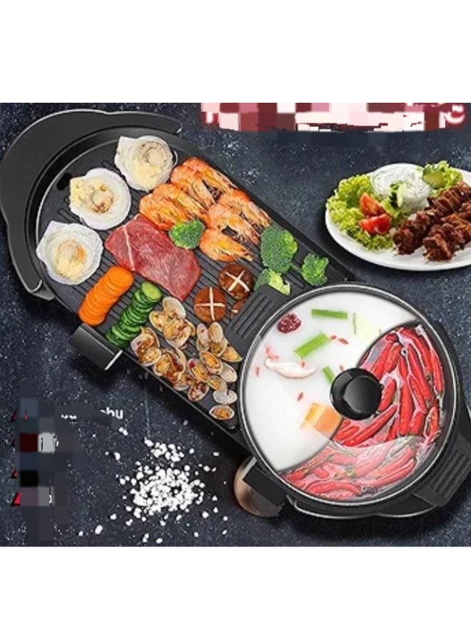 2 in 1 Electric Grill Pot, Multi Function Hot Pot with BBQ Grill Plate, Non-Stick Surface, Temperature Control for Indoor Cooking & Parties  - Image 2