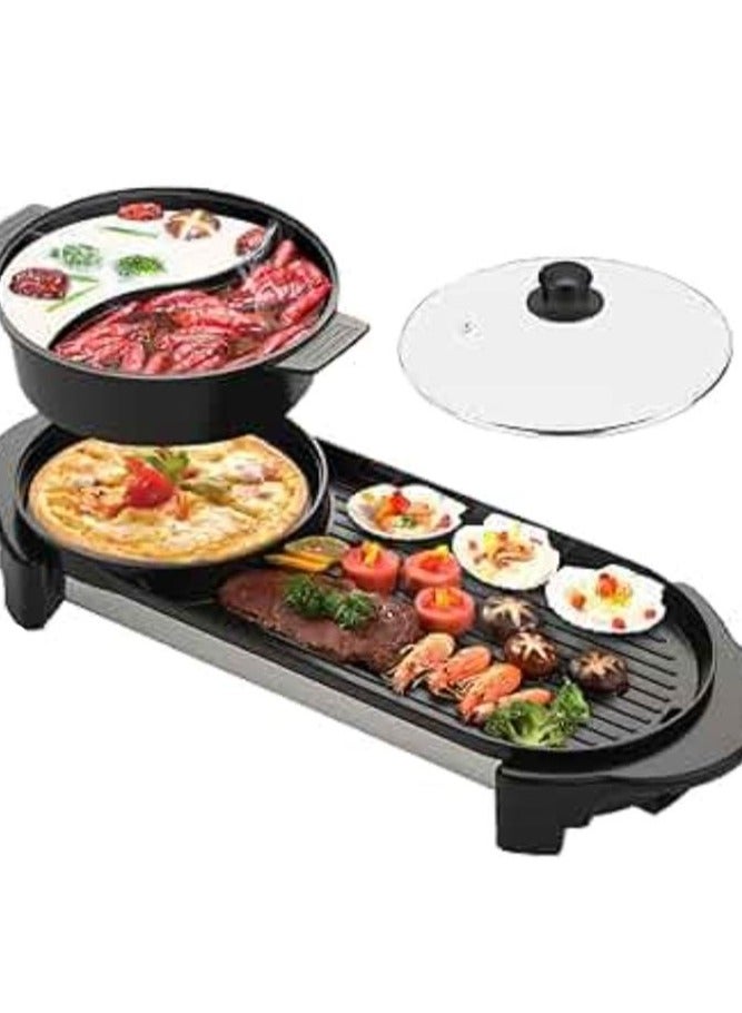 2 in 1 Electric Grill Pot, Multi Function Hot Pot with BBQ Grill Plate, Non-Stick Surface, Temperature Control for Indoor Cooking & Parties  - Image 5