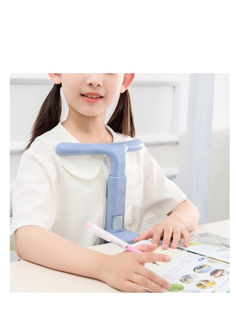 Children's sitting posture corrector, adjustable T-shaped reading and writing posture trainer (blue)