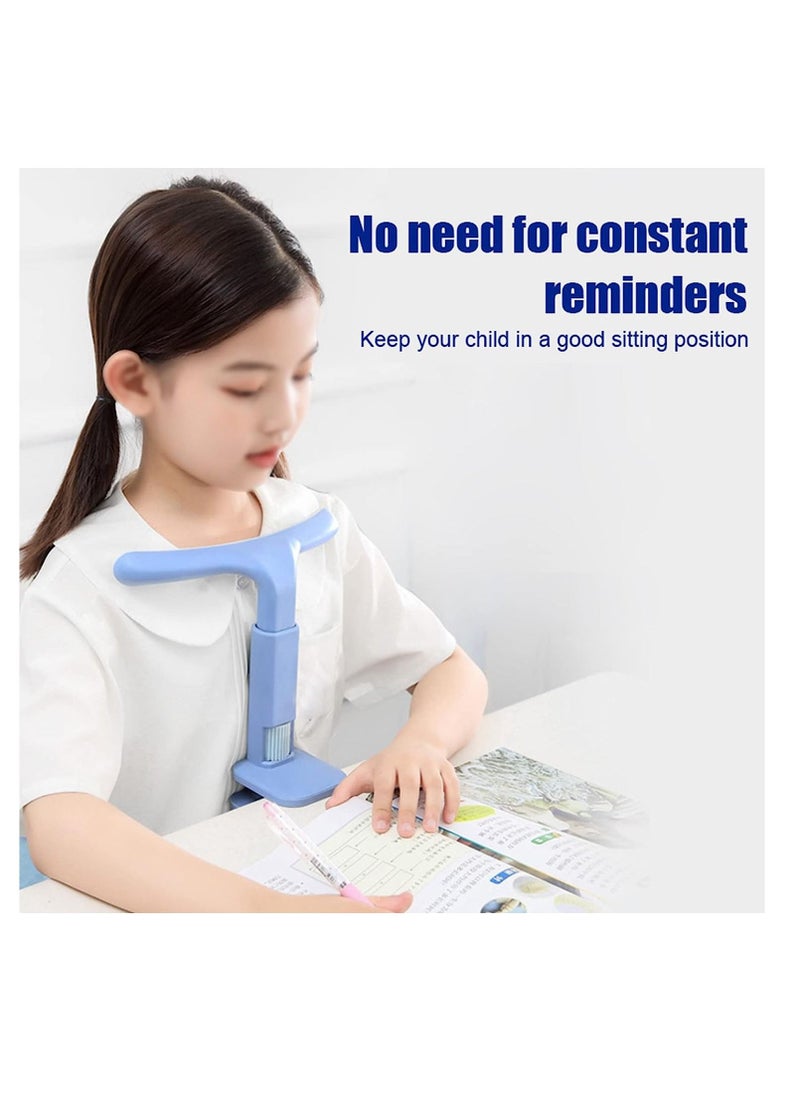 Children's sitting posture corrector, adjustable T-shaped reading and writing posture trainer (blue)