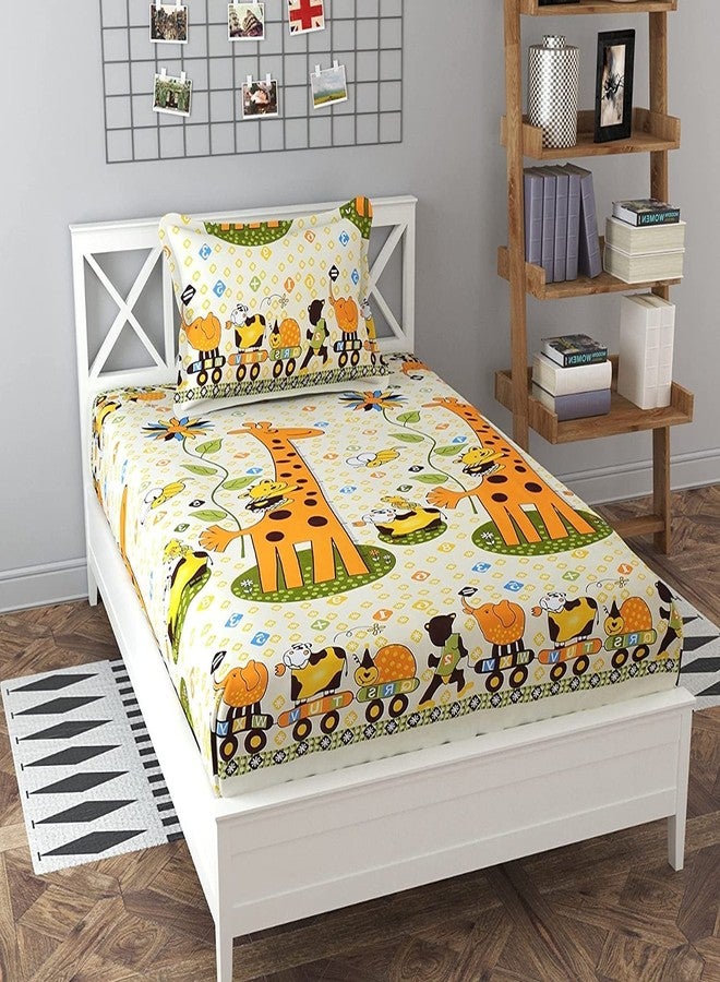 Blenzza Deco™ Glace Cotton Nursery Print Single Bed Reversible Kids Comforter Set(1 Single Bed Comforter,1 Single Bedsheet & 1 Pillow Cover, 180 TC) (Giraffe) - Image 4