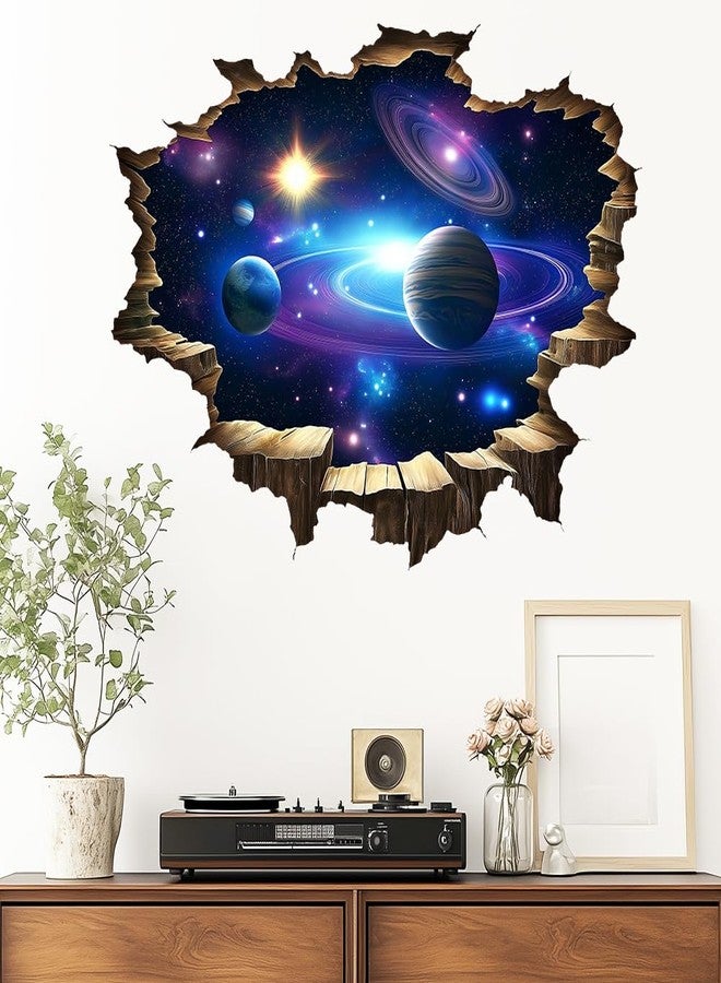 beinkmake 3D Galaxy Wall Stickers Blue Cosmic Milky Way Outer Space Planet Wall Decals Simulation Crack Hole Wall Clings Art Magic Starry Sky Wallpaper for Boys Bedroom Living Room Apartment - Image 5