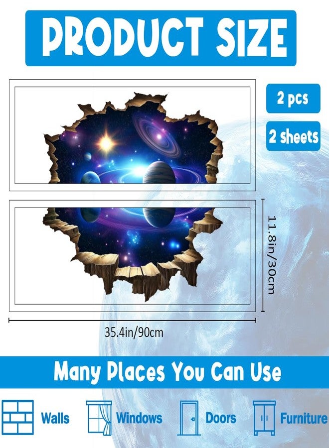 beinkmake 3D Galaxy Wall Stickers Blue Cosmic Milky Way Outer Space Planet Wall Decals Simulation Crack Hole Wall Clings Art Magic Starry Sky Wallpaper for Boys Bedroom Living Room Apartment - Image 2