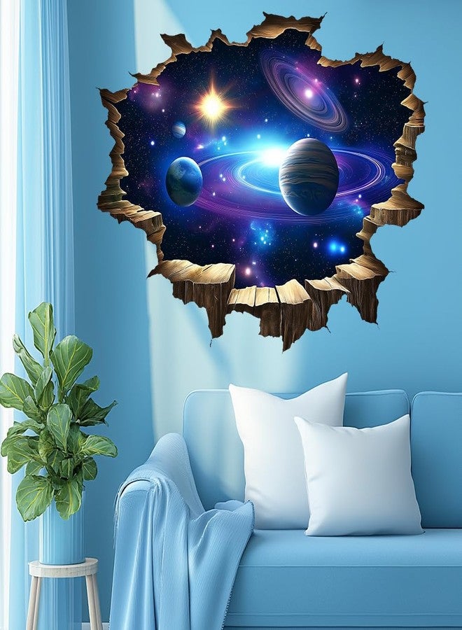 beinkmake 3D Galaxy Wall Stickers Blue Cosmic Milky Way Outer Space Planet Wall Decals Simulation Crack Hole Wall Clings Art Magic Starry Sky Wallpaper for Boys Bedroom Living Room Apartment - Image 1