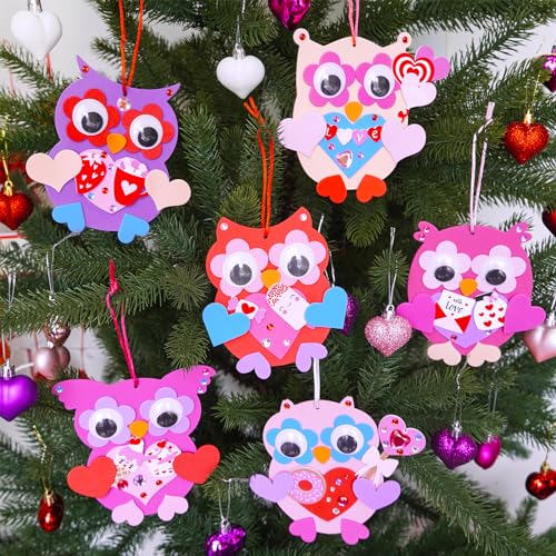 Winlyn 24 Sets Valentines Day Craft Kits Heart Crafts DIY Owl Ornaments Decorations Art Sets Foam Owl Heart Stickers for Kids Party Classroom Activities Gift Exchange - Image 5