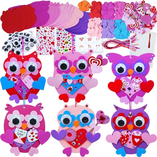 Winlyn 24 Sets Valentines Day Craft Kits Heart Crafts DIY Owl Ornaments Decorations Art Sets Foam Owl Heart Stickers for Kids Party Classroom Activities Gift Exchange - Image 1