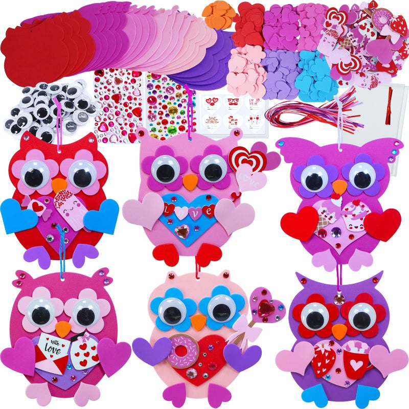 Winlyn 24 Sets Valentines Day Craft Kits Heart Crafts DIY Owl Ornaments Decorations Art Sets Foam Owl Heart Stickers for Kids Party Classroom Activities Gift Exchange - Image 3