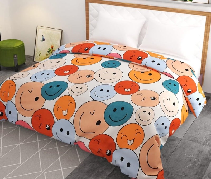 TURIYA 180 TC Microfiber Cloth Printed Double Bed Size Duvet Cover/Rajai Cover/Kambal Cover with Zipper Enclosure (Design 5) (Smileys Multicolor) - Image 1