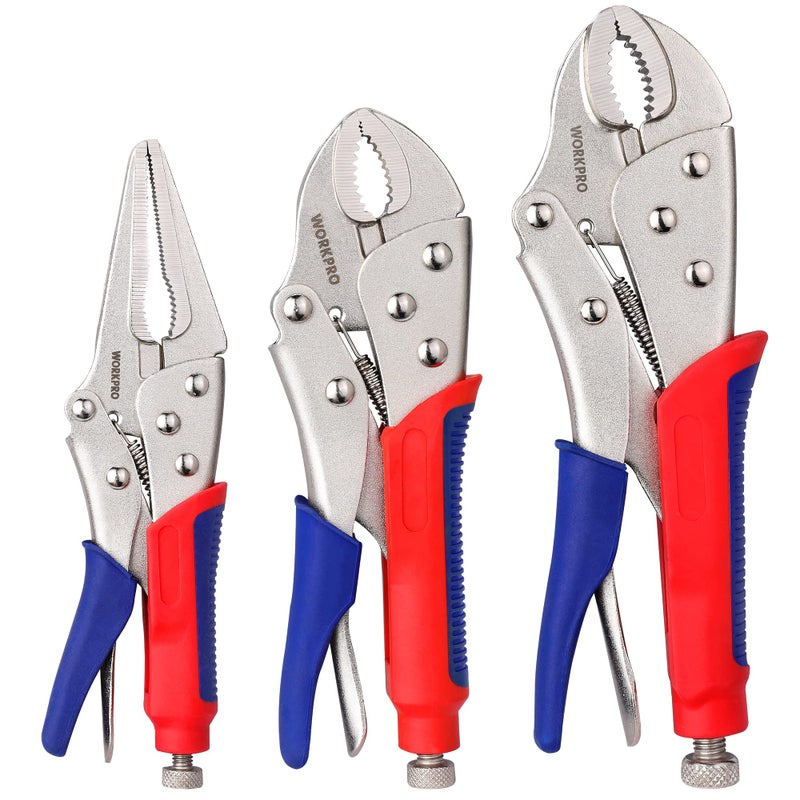 Workpro 3-piece Jaw Locking Pliers (10 Inch Curved Jaw, 7 Inch Curved Jaw, 6-1/2 Inch Straight Jaw) - Image 1