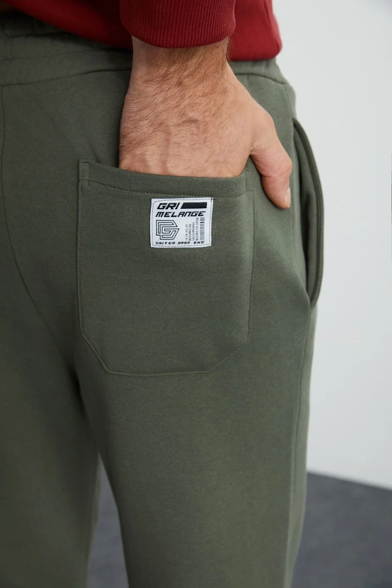 GRIMELANGE Internal Men's Soft, Comfortable Elastic Leg Comfort Raised Khaki Sweatpants