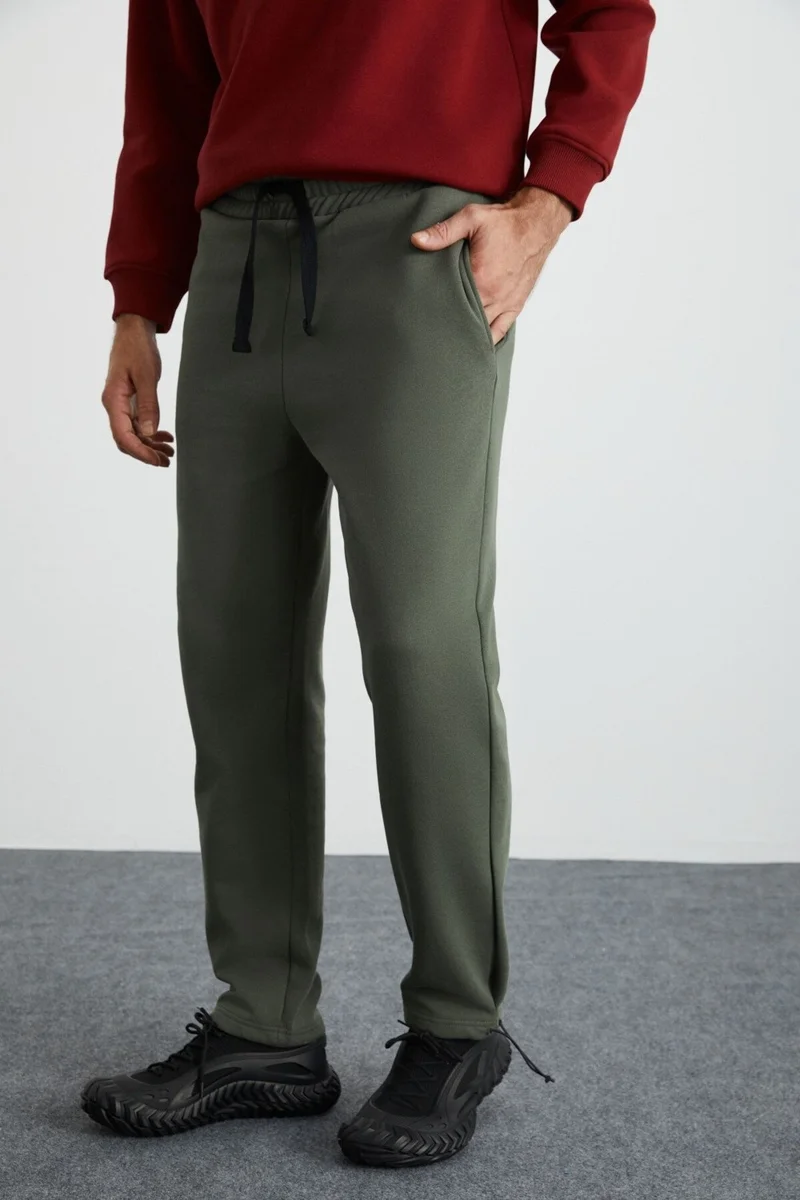 GRIMELANGE Internal Men's Soft, Comfortable Elastic Leg Comfort Raised Khaki Sweatpants