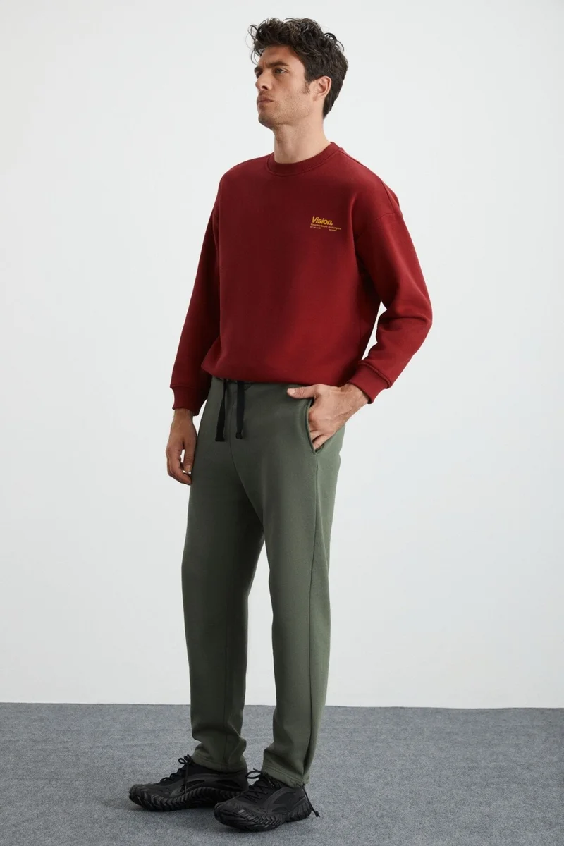 GRIMELANGE Internal Men's Soft, Comfortable Elastic Leg Comfort Raised Khaki Sweatpants