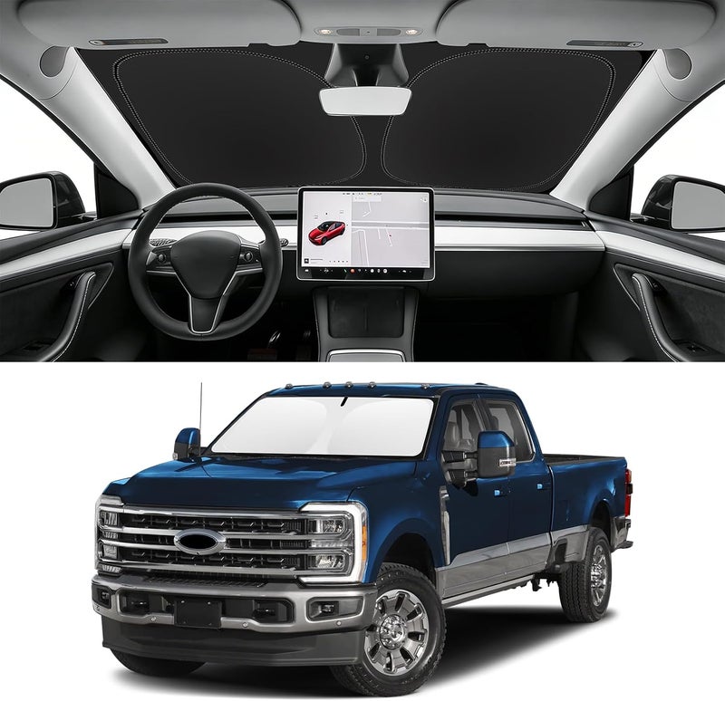 SLOGENTO Custom Fit Windshield Sun Shade for Ford F250 F350 F450 2017-2026, Blocks UV & Heat, Front Window Sunshade Accessories, Easy Fold & Store Keep Your Car Cooler - Image 1