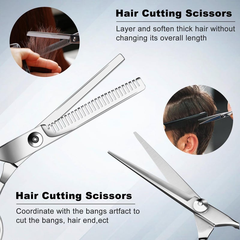 Sirabe 9 PCS Hair Cutting Scissors Thinning Shears Kit, Professional Haircut Scissors Set, Barber Hairdressing Texturizing Shears Tools for Salon Home Men Women Kids Adults Pet - Image 4