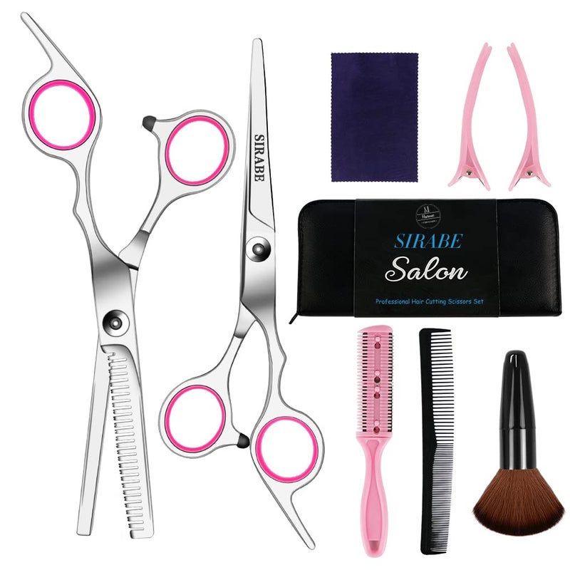 Sirabe 9 PCS Hair Cutting Scissors Thinning Shears Kit, Professional Haircut Scissors Set, Barber Hairdressing Texturizing Shears Tools for Salon Home Men Women Kids Adults Pet - Image 1