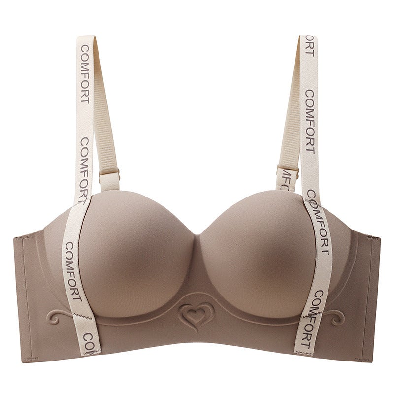 Letter Strap Push-Up Bra Seamless Wireless Enhancer Maillard Cafe  - Image 1