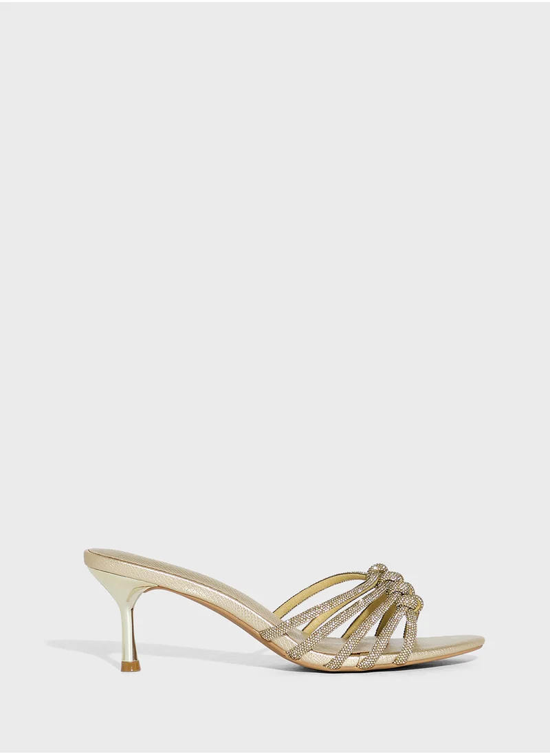 Ella Limited Edition Knot Diamante Mule Heel Sandal