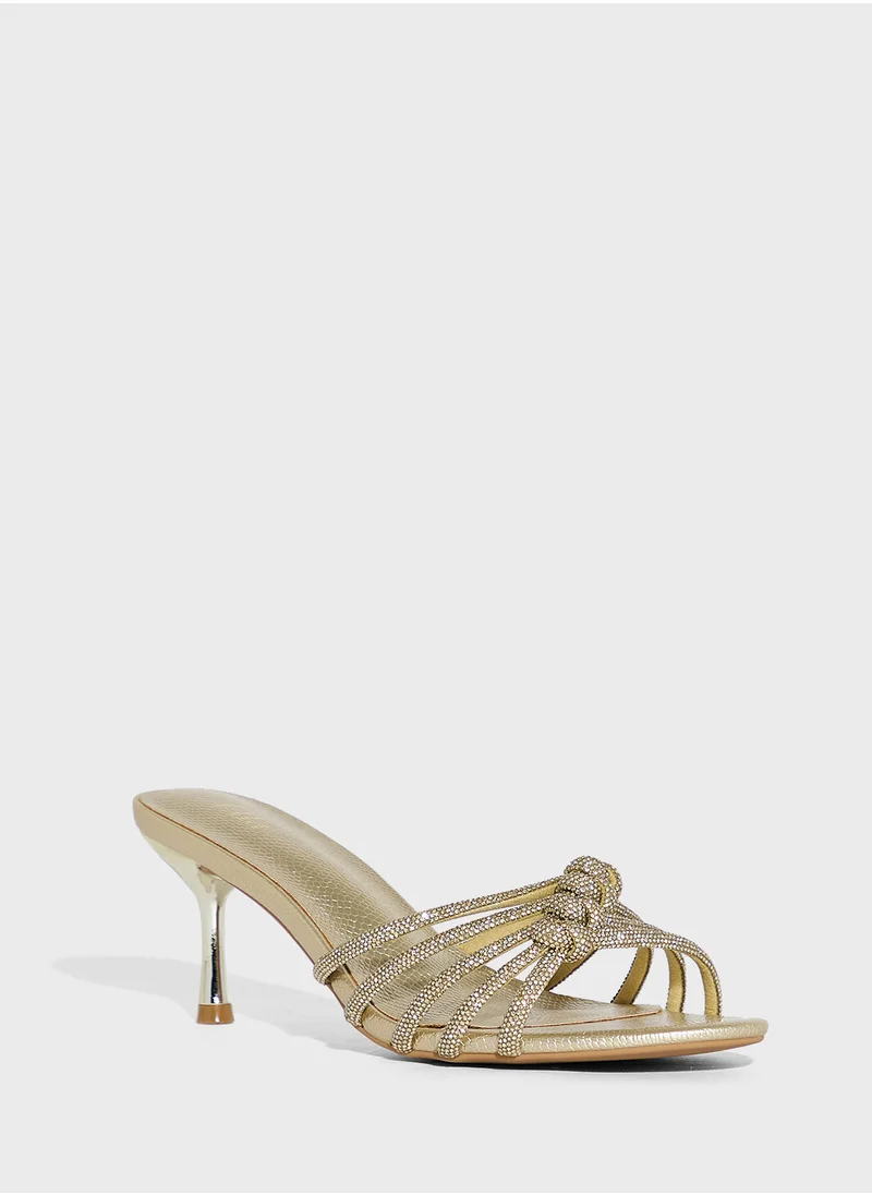 Ella Limited Edition Knot Diamante Mule Heel Sandal