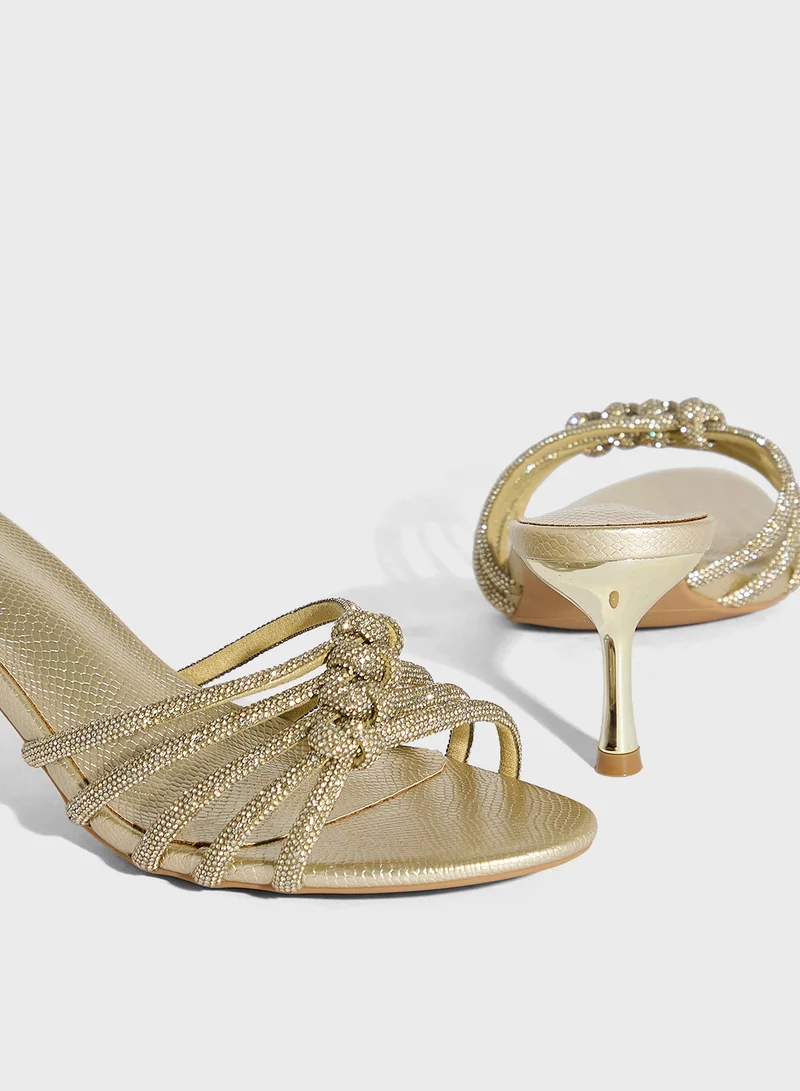 Ella Limited Edition Knot Diamante Mule Heel Sandal