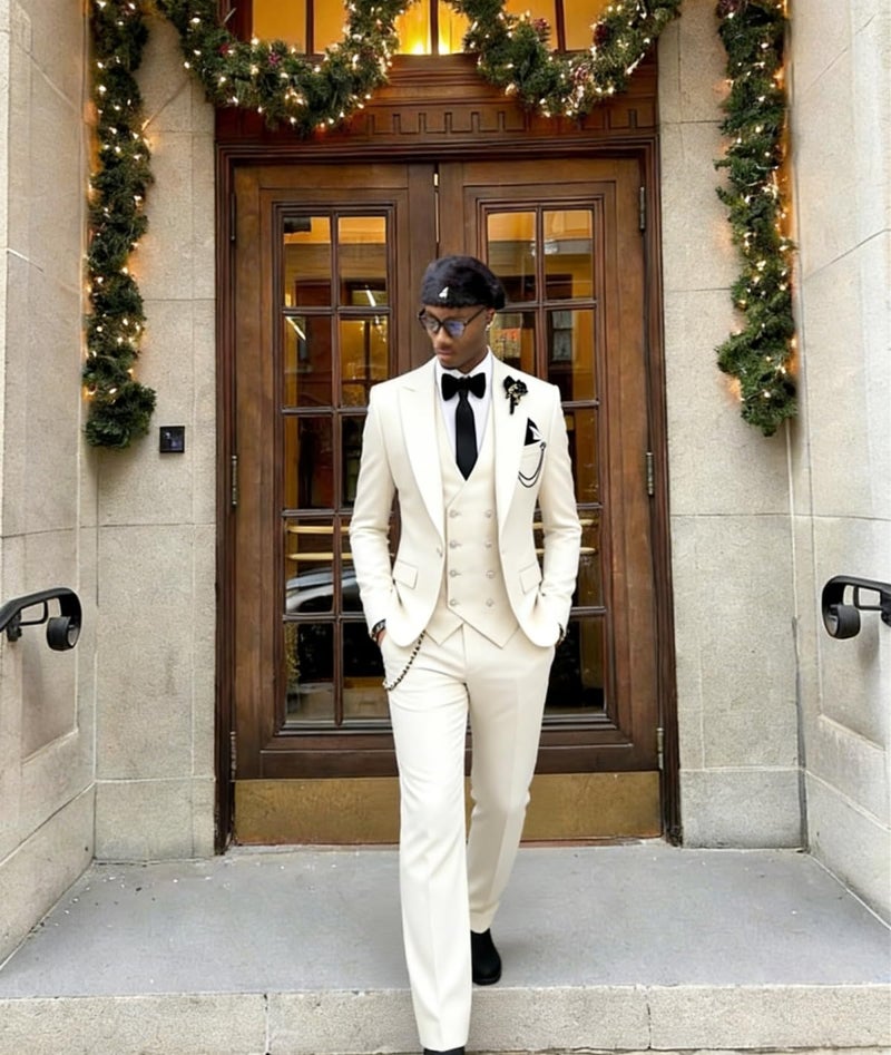 Wangyue 3 Piece Suit Slim Fit Double Breasted Mens Suits for Wedding Party Formal Prom One Button Blazer Vest Pants Sets Tailored Suits Large Tuxedo Business Black - Image 5