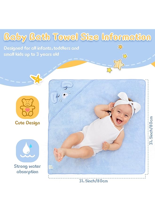 Excefore Baby Bath Towel 4 Pcs 31.5 X 31.5 Inch Coral Fleece Baby Hooded Towel Absorbent Soft Baby Towels For Newborn Cartoon Animal Hooded Bath Blanket For Newborns And Infants - Image 4