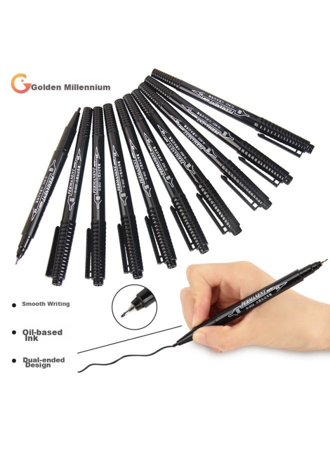 GENVANA Jinwanian Black Dual-tip Marker Pen Tongle, Study Highlighting Pen, Children's Art Drawing Outlining Pen, Student 10-pack G-902 - Image 1