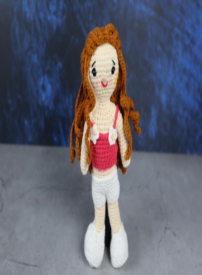 سوترا دمية كروشيه يدوية الصنع من سوترا، ترتدي بلوزة حمراء مزهرة وتنورة بيضاء | دمية أميغورومي صوفية ناعمة | هدية يدوية الصنع للأطفال، وديكور لغرفة الأطفال والمنزل - Image 3