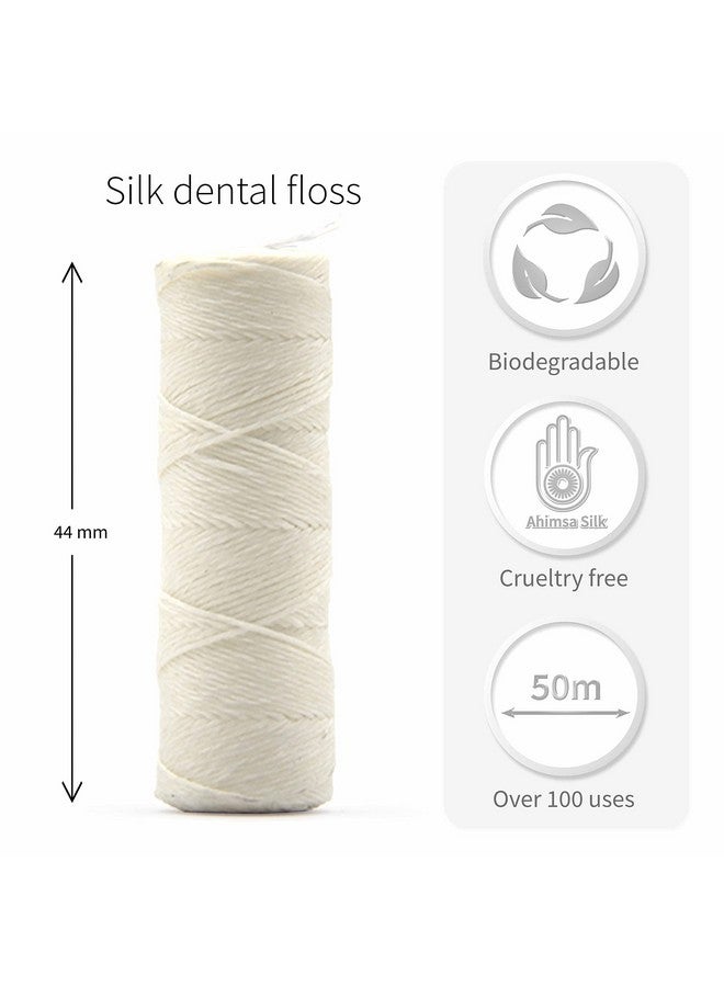 Bambaw Natural Silk Dental Floss Candelilla Wax Tooth Floss Natural Dental Tape Plastic Free Dental Floss Eco Floss Stainless Steel Dispenser Zero Waste Floss Silk Floss Mint 55 Yd Bambaw - Image 3