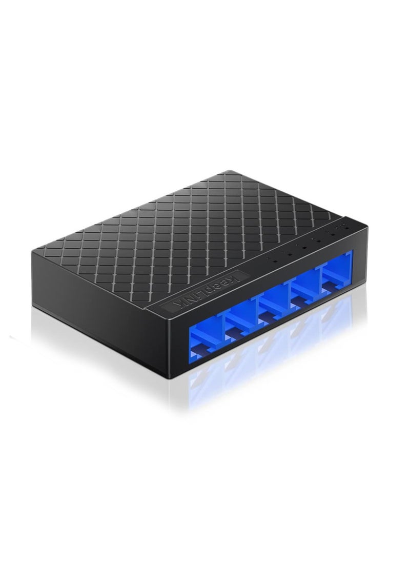 SYOSI - 5 Port Gigabit Ethernet Switch, Energy Efficient Unmanaged Desktop or Wall Mount Network Splitter, Plastic Case, Fanless Design, Plug and Play with 2 Pcs 3.28ft Cat6 Ethernet Cable - Image 1
