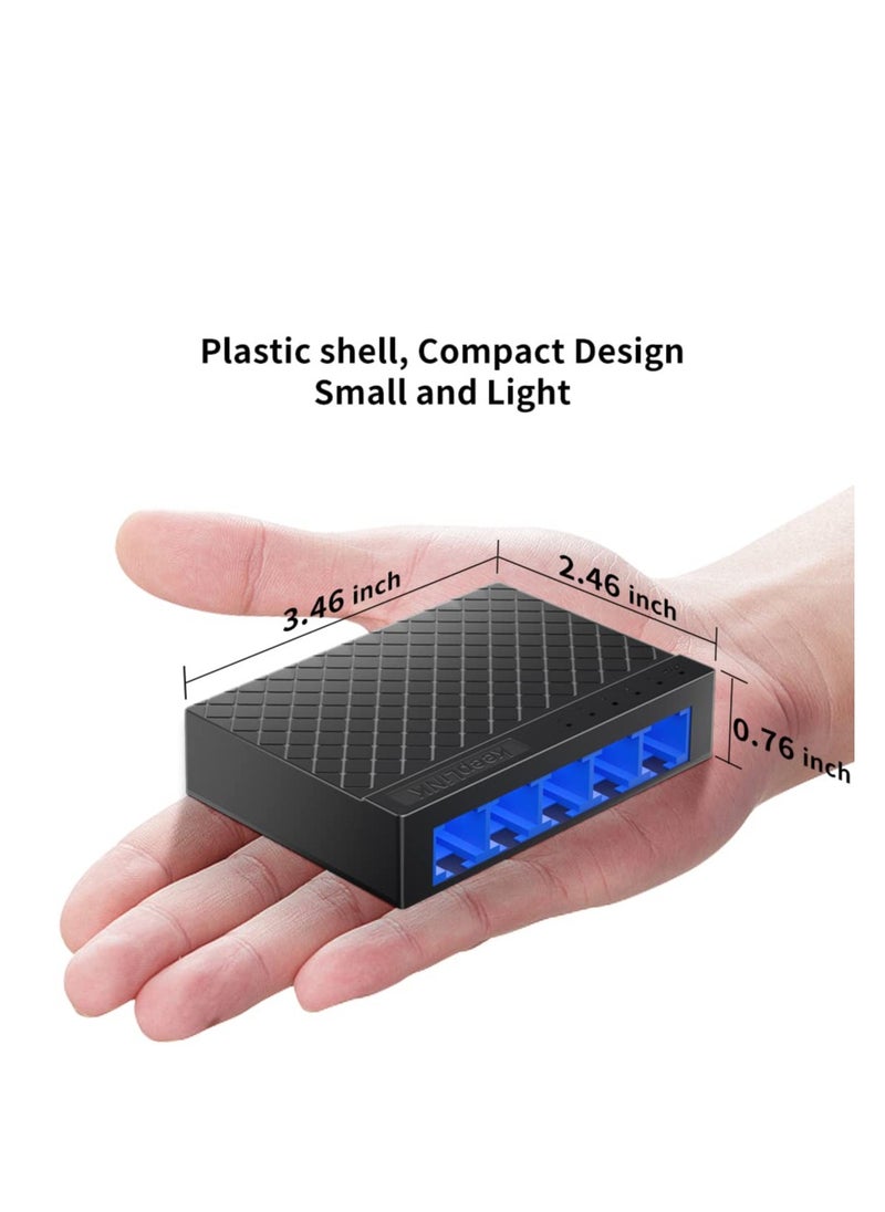 SYOSI - 5 Port Gigabit Ethernet Switch, Energy Efficient Unmanaged Desktop or Wall Mount Network Splitter, Plastic Case, Fanless Design, Plug and Play with 2 Pcs 3.28ft Cat6 Ethernet Cable - Image 1