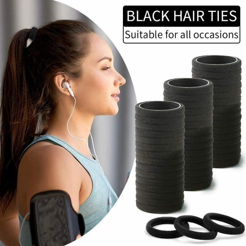 Elina 100 Pcs Black Ponytail Holder Elastic Hair Ties Long Lasting Rubber,Scrunchie Bands, Buns Accessory for Women, Girls (Pack of 100 Pieces)(Black) - Image 3